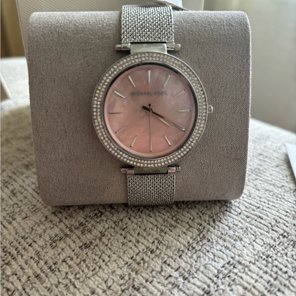 Michael Kora Darci Crystals Pink Dial Silver Band 39mm Watch MK4518 - Picture 2 of 7